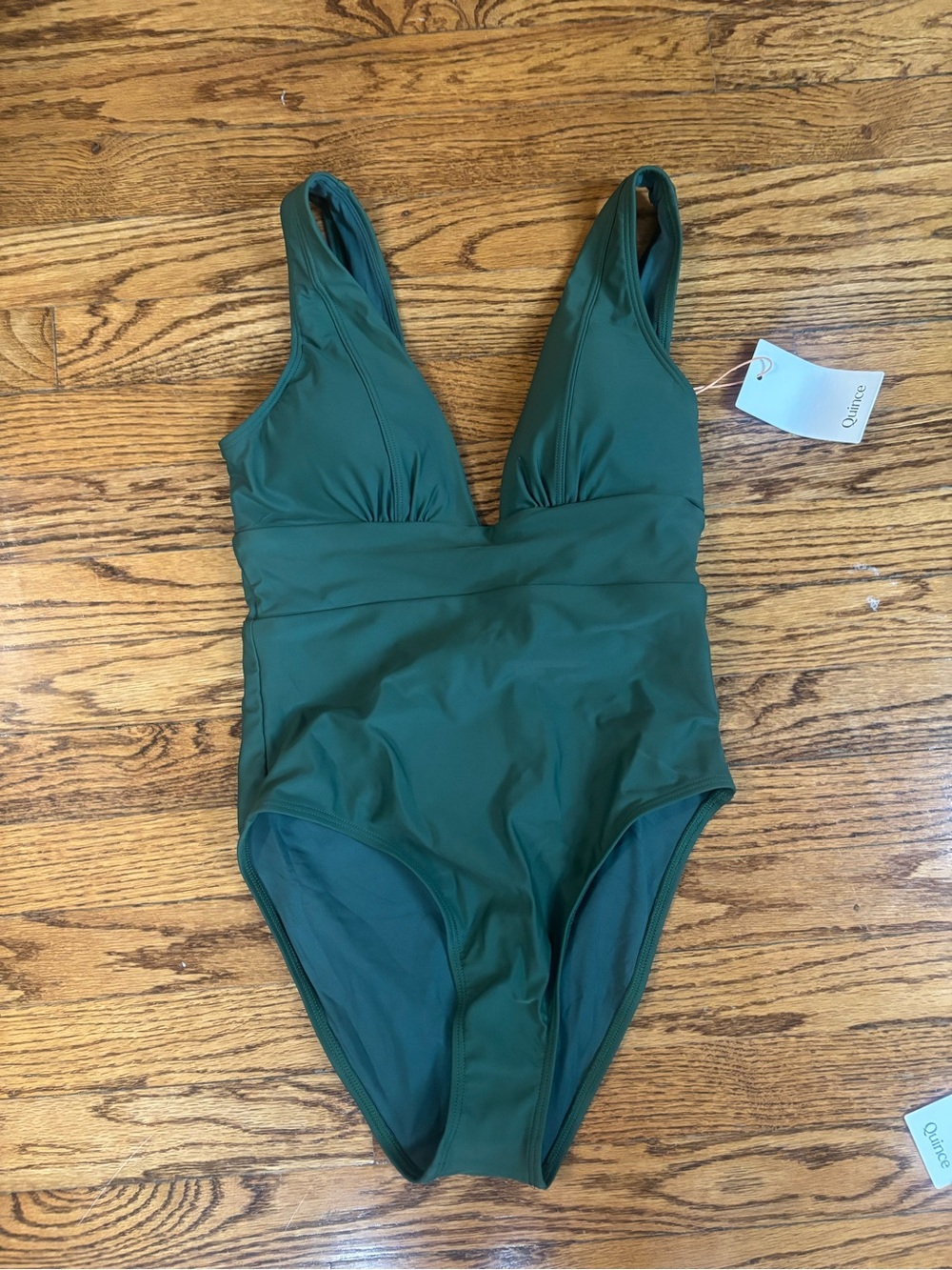 Quince Deep Green V-Neck One-Piece Swimsuit - Picture 2 of 5